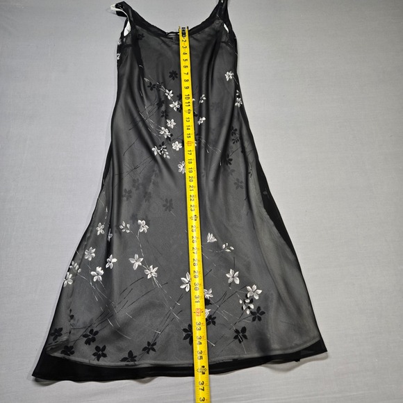 Vintage 90s Black Floral Slip Dress Fairycore Romantic Grunge Size 8 - Picture 4 of 4